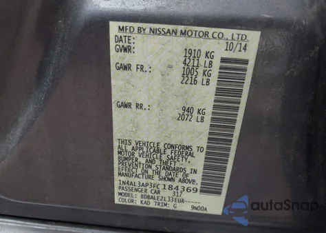 2015 Nissan Altima 2.5/2.5 S/2.5 Sl/2.5 Sv из США, поврежденный, VIN 1N4AL3AP3FC184369